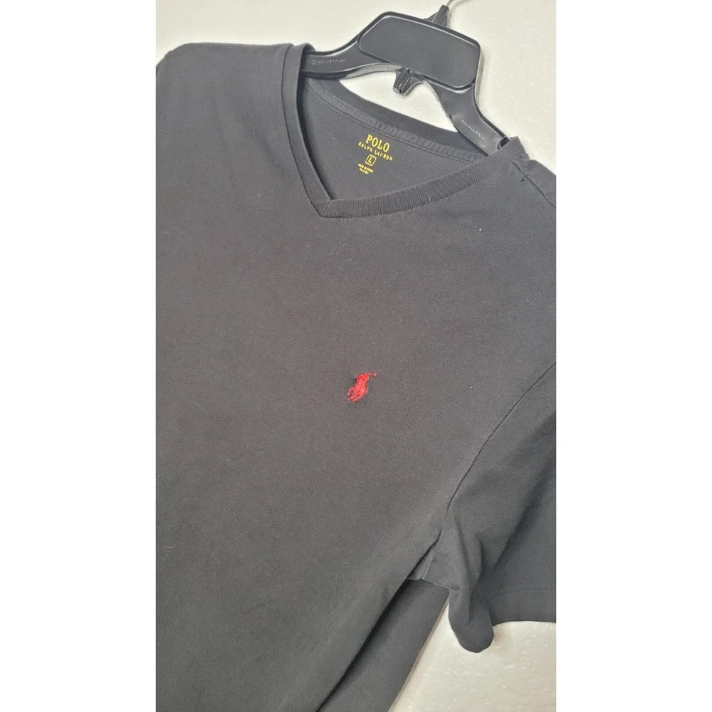 Men's Polo Ralph Lauren Size‎ Large Black Short Sleeve V Neck 100% Cotton Shirt